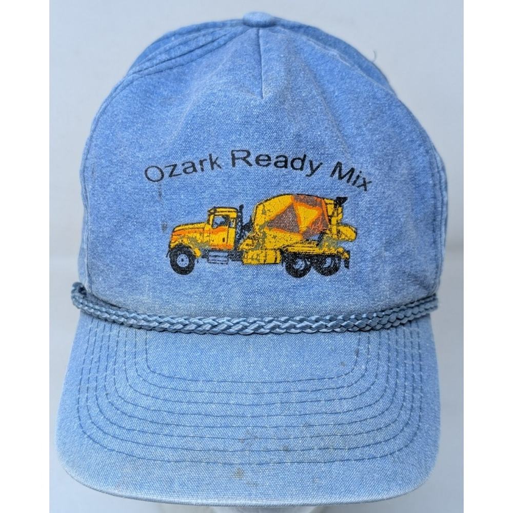 Ozark Ready MIx Concrete Distressed Denim Baseball Cap Hat Snapback VTG 80s 90s